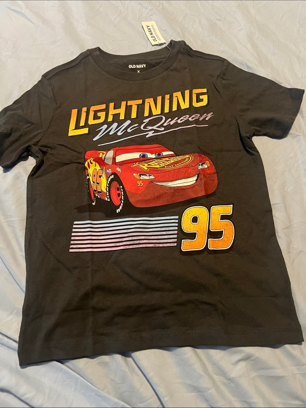 Old Navy Kids Black Tee with Red Lightning McQueen Graphic